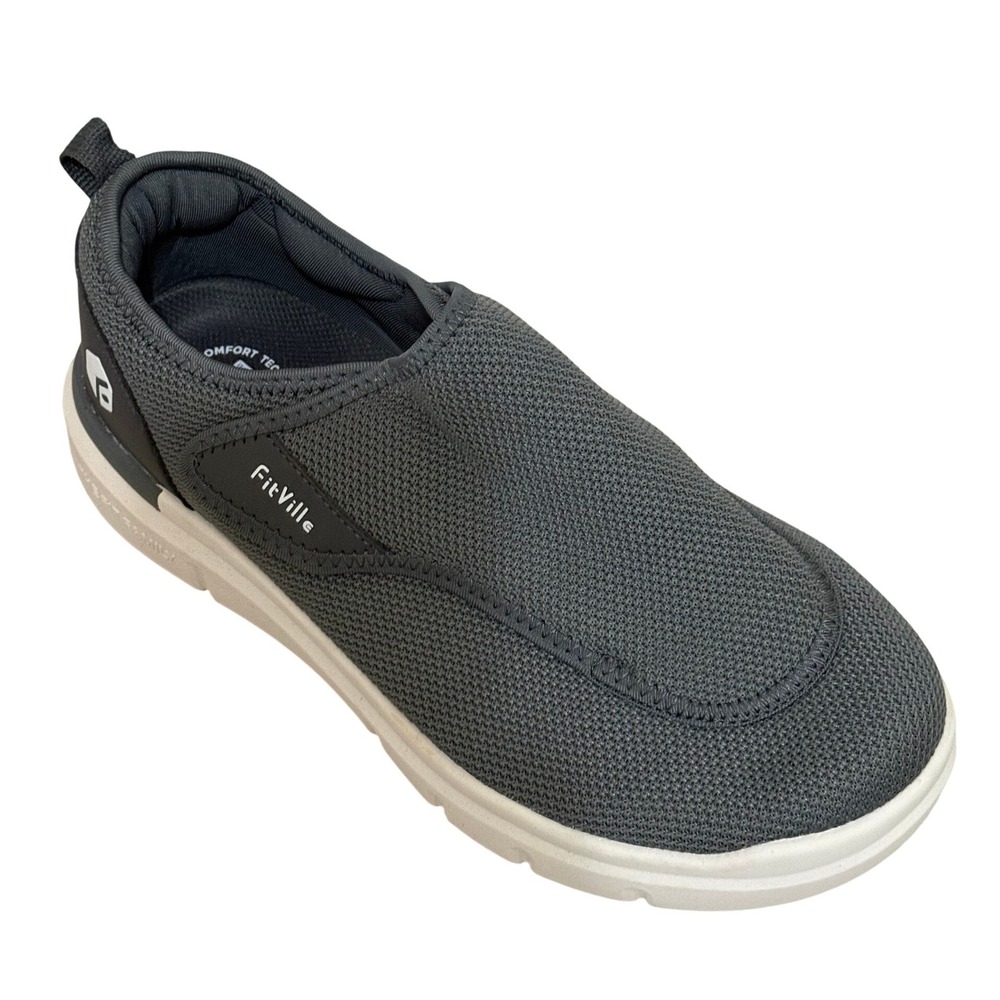 FitVille Men Slip On Sneakers 12EW Gray Mesh Arch Support Comfort Walking Shoes